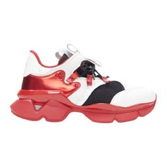 new CHRISTIAN LOUBOUTIN Red Runner white leather mesh chunky sole sneaker EU43