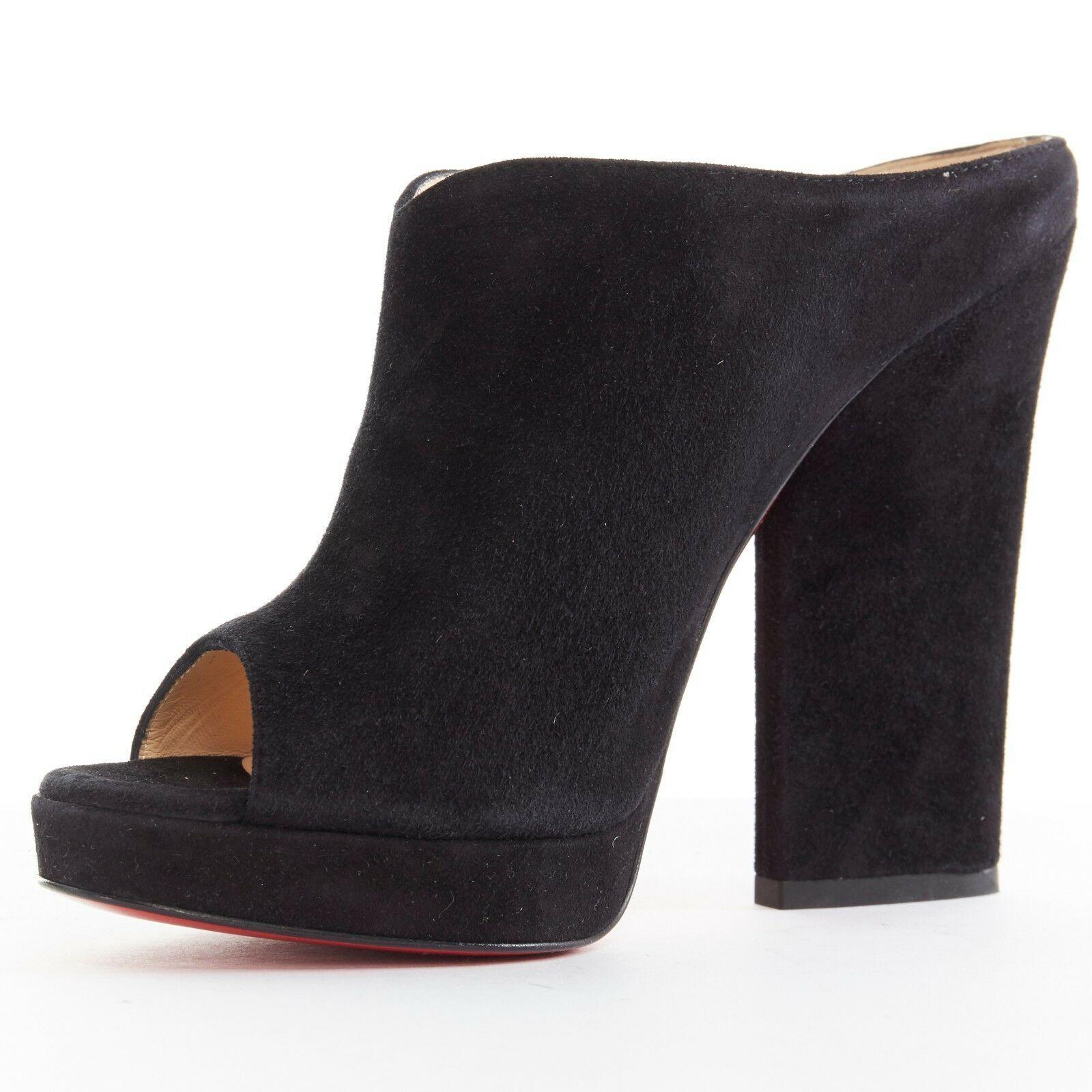new CHRISTIAN LOUBOUTIN Roche Mule 120 black suede open toe chunky heels EU37
