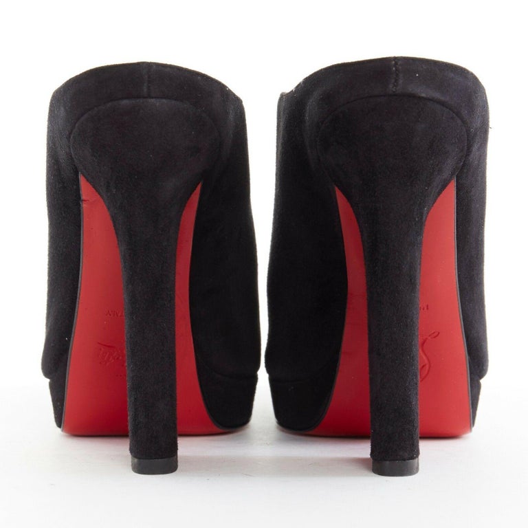 new CHRISTIAN LOUBOUTIN Roche Mule 120 black suede open toe chunky heels EU37 at 1stDibs