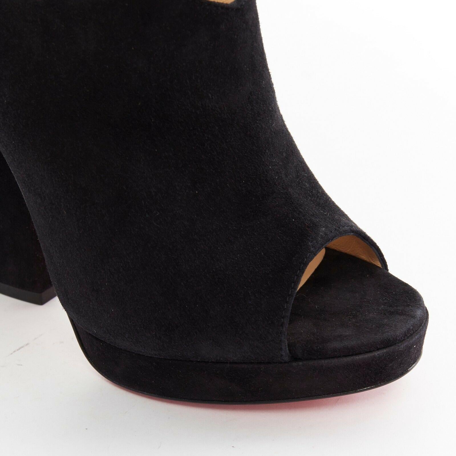 Women's new CHRISTIAN LOUBOUTIN Roche Mule 120 black suede open toe chunky heels EU37