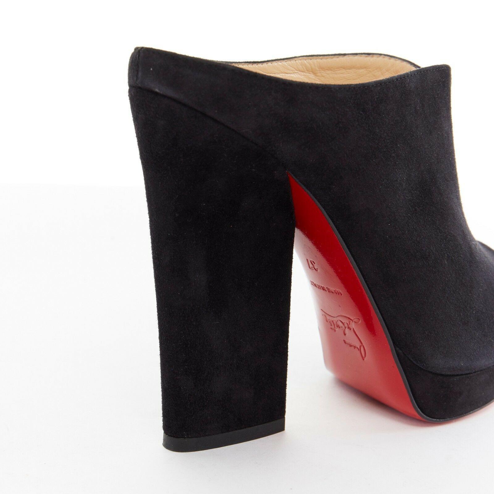 new CHRISTIAN LOUBOUTIN Roche Mule 120 black suede open toe chunky heels EU37 1