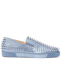 new CHRISTIAN LOUBOUTIN Roller Boat metallic blue patent stud sneaker EU41.5