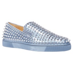 new CHRISTIAN LOUBOUTIN Roller Boat metallic blue patent stud sneaker EU41.5