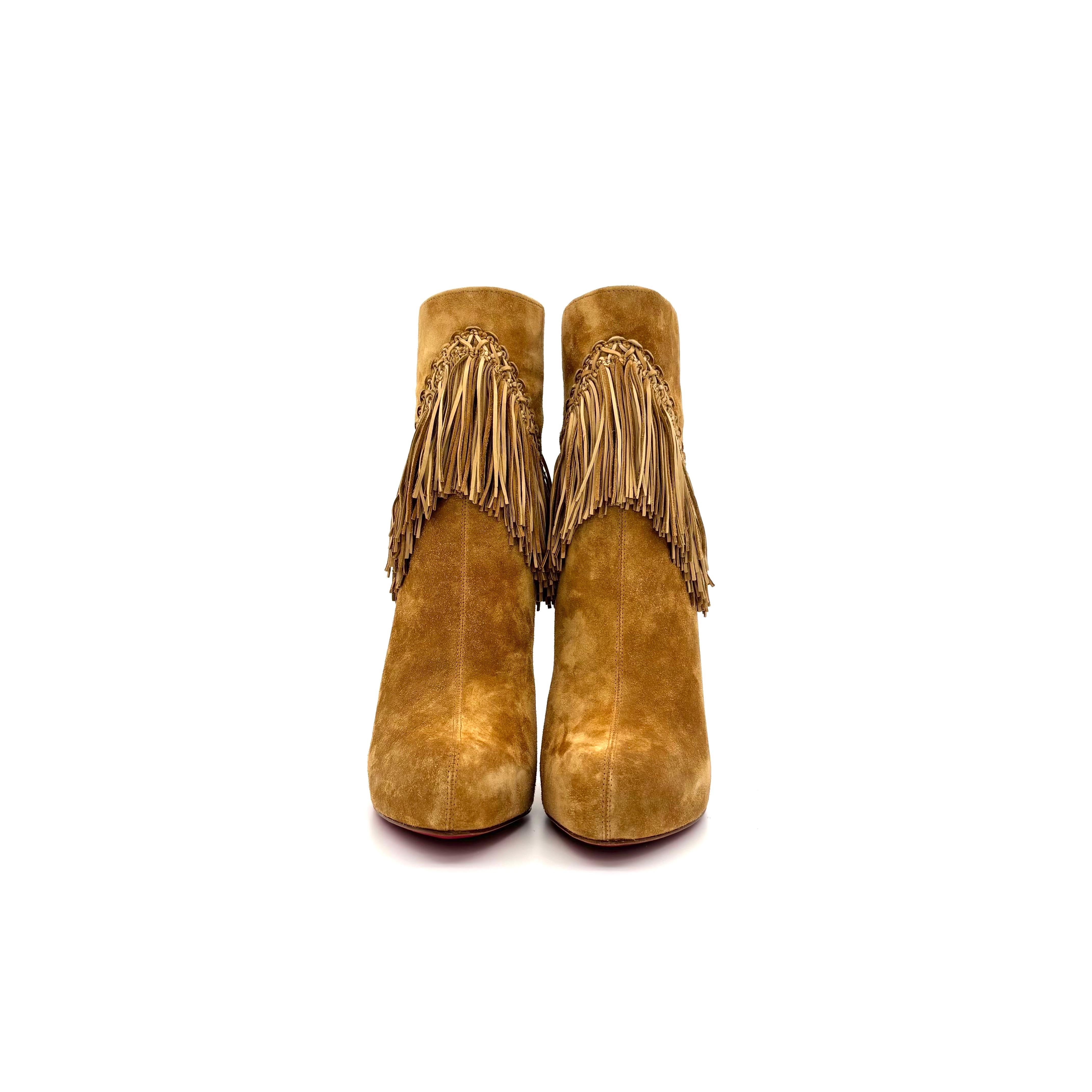 Donna NEW Christian Louboutin Rom 120 Fringe Stiletto Heel Western Style Boots 40.5 in vendita