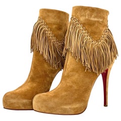 NEW Christian Louboutin Rom 120 Fringe Stiletto Heel Western Style Boots 40.5