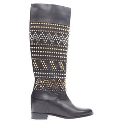 new CHRISTIAN LOUBOUTIN Rom Chic gold silver spike stud pull on flat boot EU38