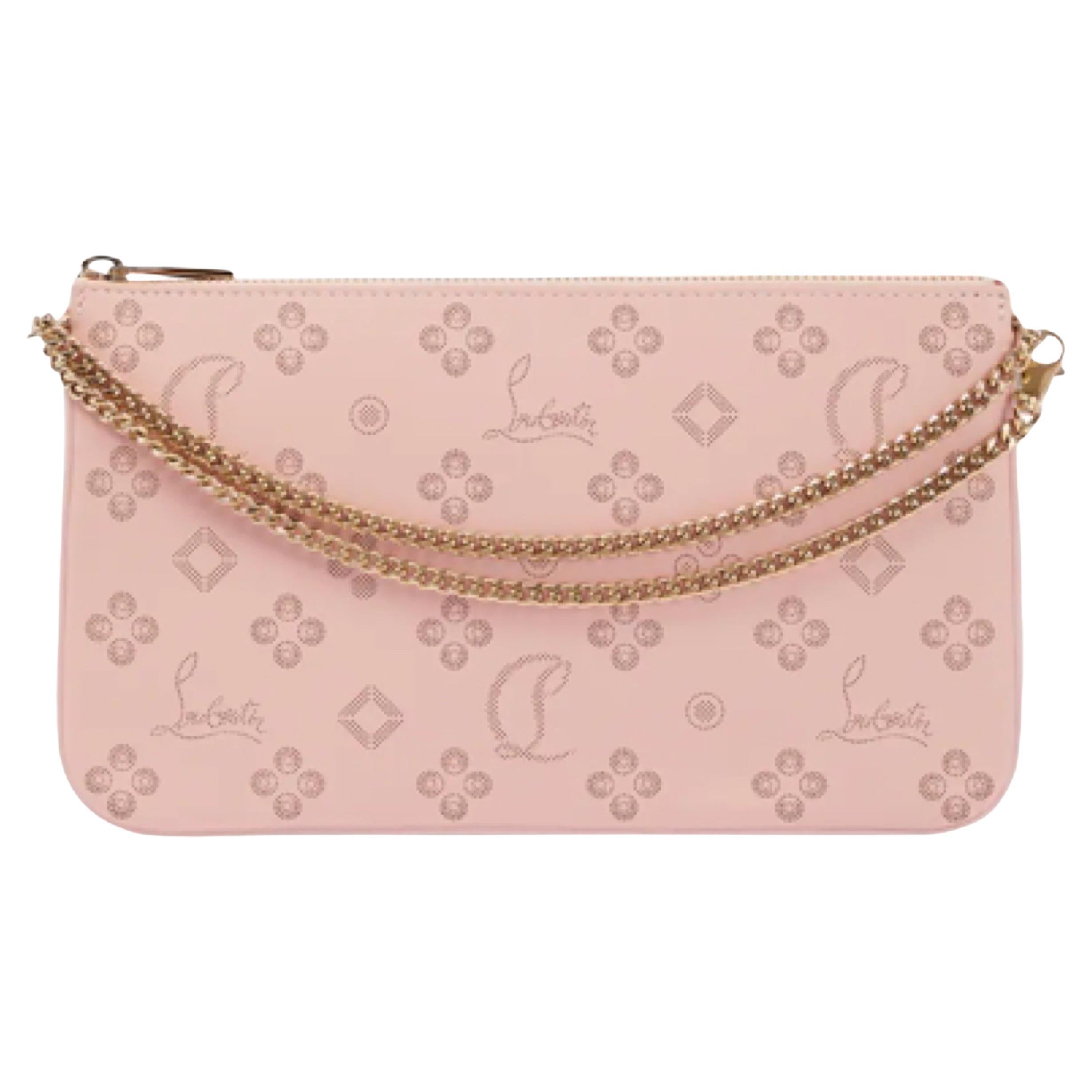 NEW Christian Louboutin Rosy Loubila Monogram Logo Leather Clutch Shoulder Bag For Sale