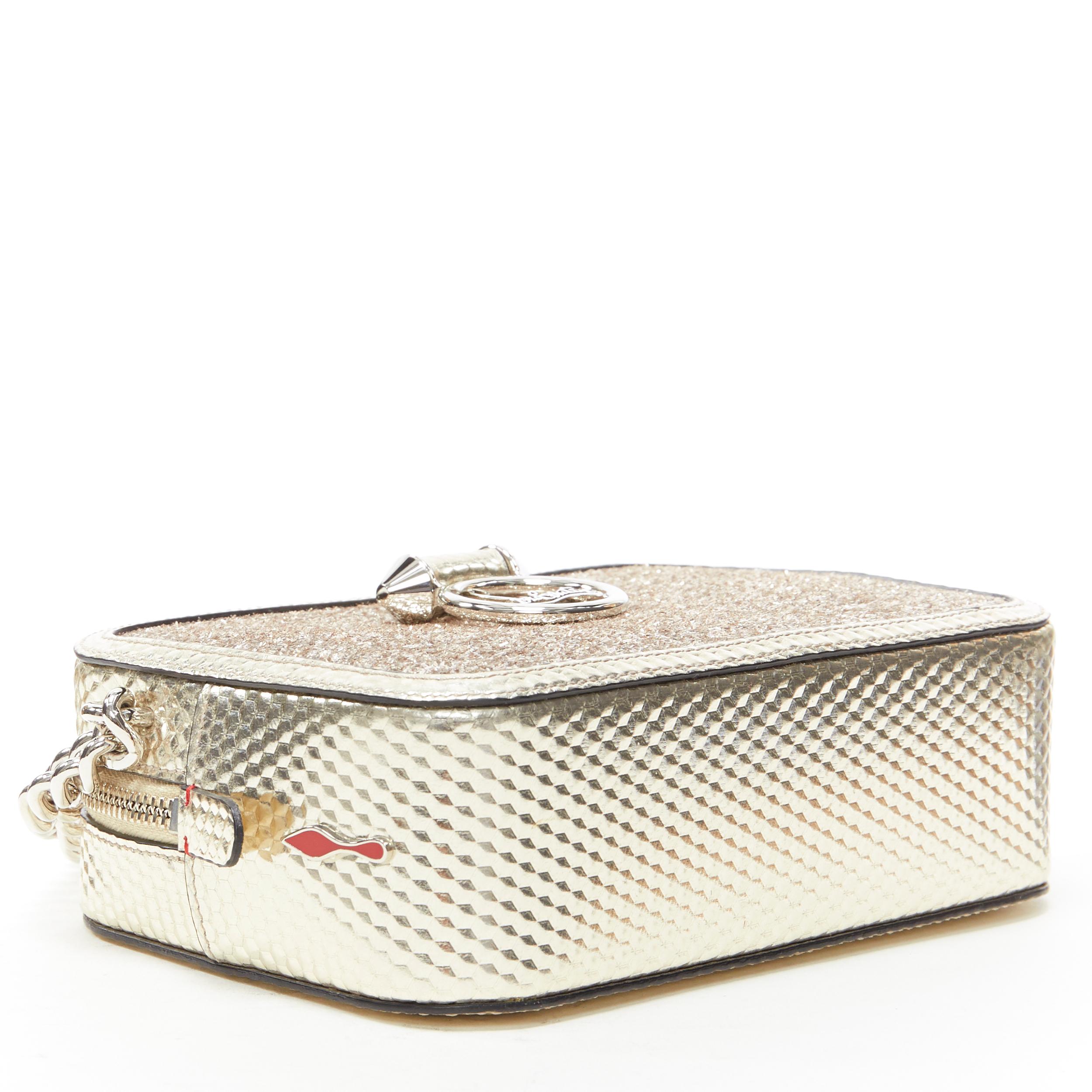 new CHRISTIAN LOUBOUTIN Rubylou Mini Perle Silver glitter crossbody box bag In New Condition In Hong Kong, NT
