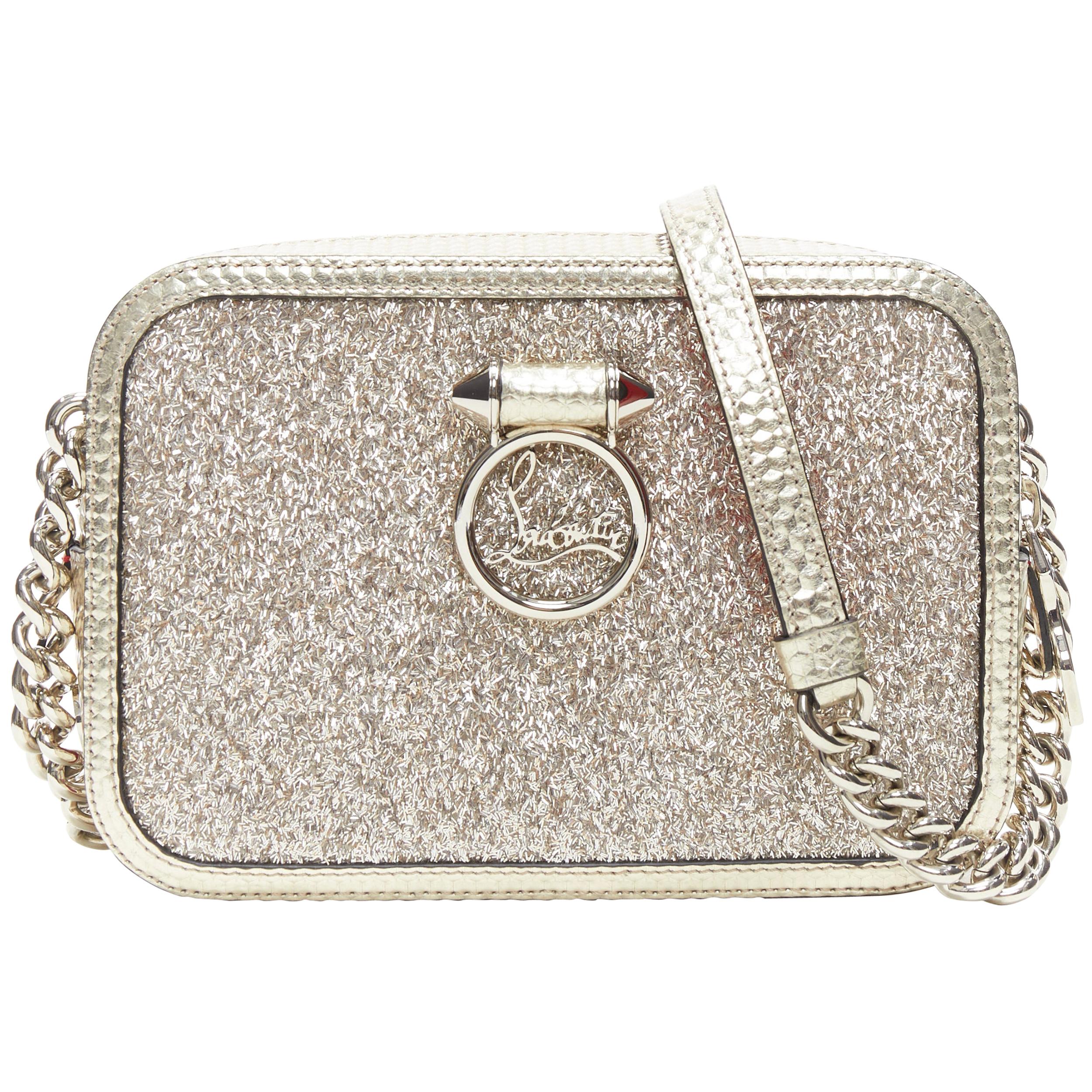 new CHRISTIAN LOUBOUTIN Rubylou Mini Perle Silver glitter crossbody box bag