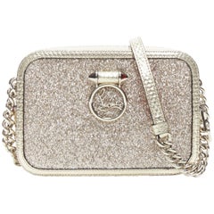 new CHRISTIAN LOUBOUTIN Rubylou Mini Perle Silver glitter crossbody box bag