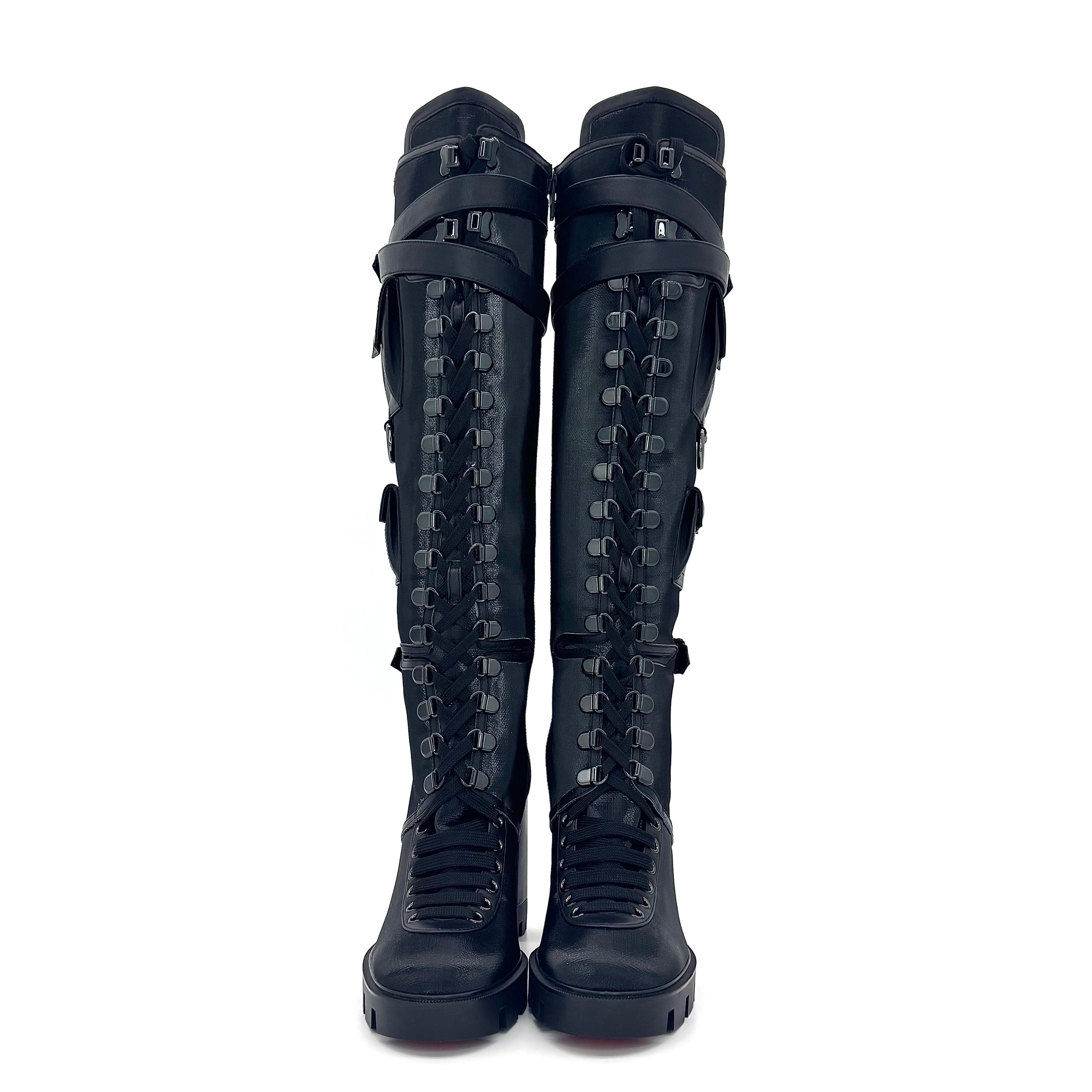 Women's NEW Christian Louboutin Sand And Glory 100 Knee High Lug Platform Boots 39.5