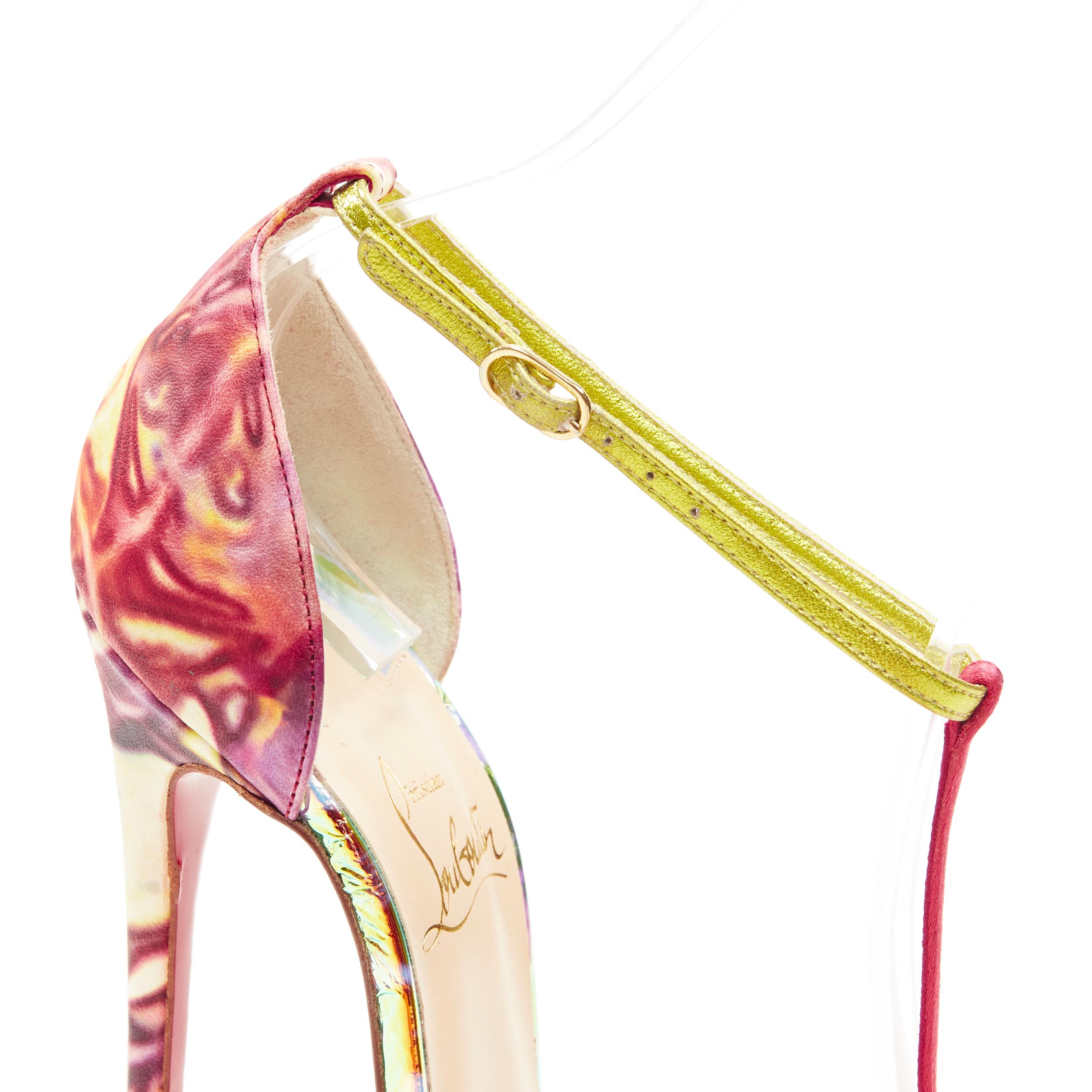 nueva sandalia CHRISTIAN LOUBOUTIN Senora 130 satén rosa con estampado abstracto EU37 5