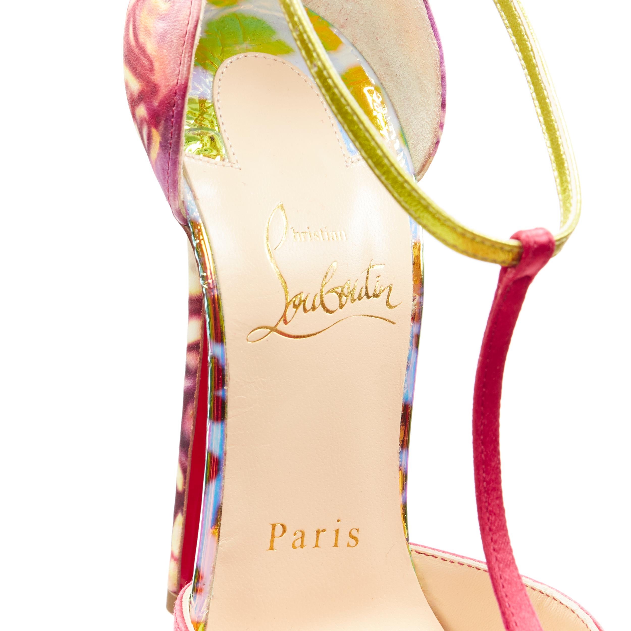 nueva sandalia CHRISTIAN LOUBOUTIN Senora 130 satén rosa con estampado abstracto EU37 6