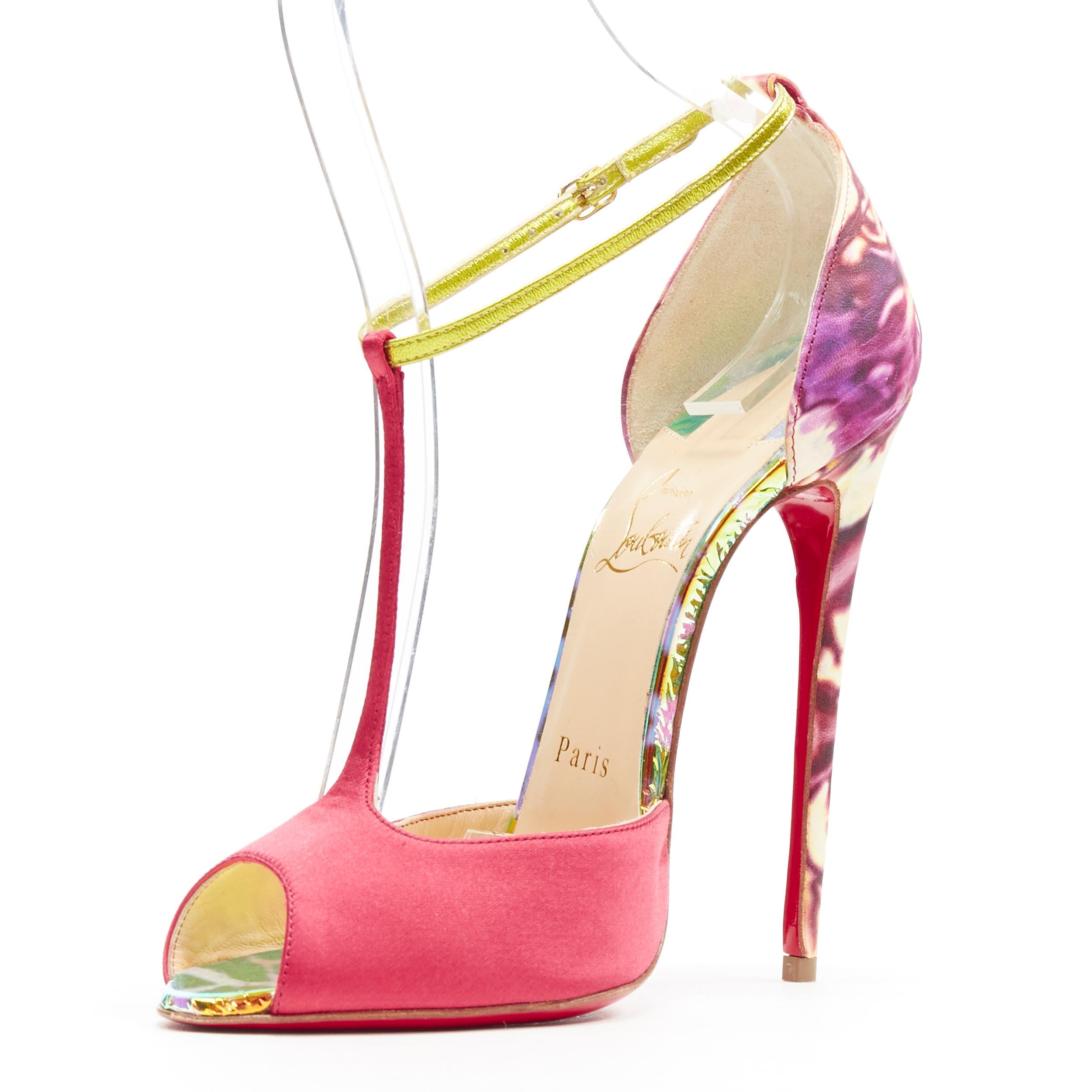 nueva sandalia CHRISTIAN LOUBOUTIN Senora 130 satén rosa con estampado abstracto EU37 en Nuevo Estado en Hong Kong, NT