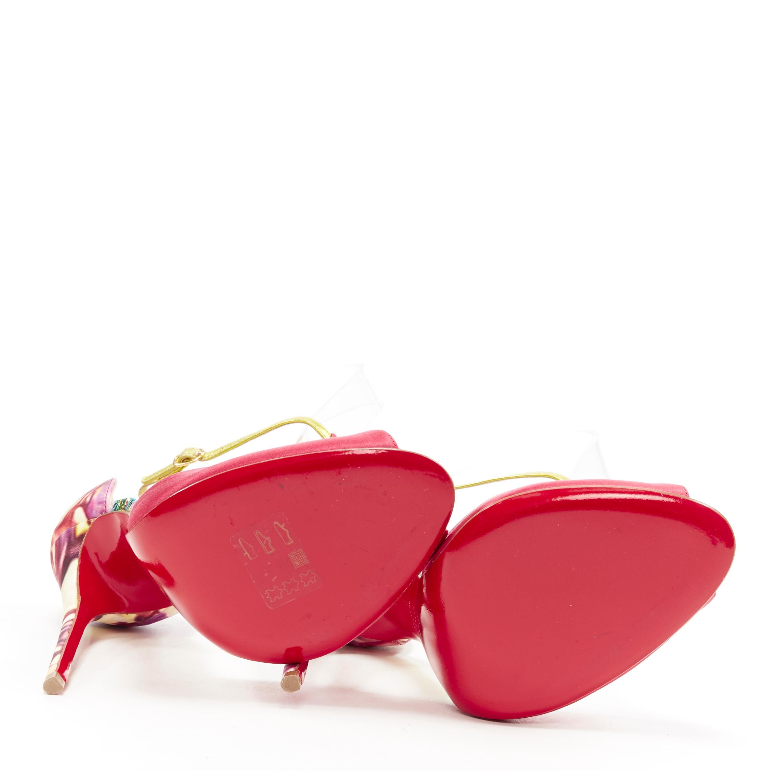 nueva sandalia CHRISTIAN LOUBOUTIN Senora 130 satén rosa con estampado abstracto EU37 1