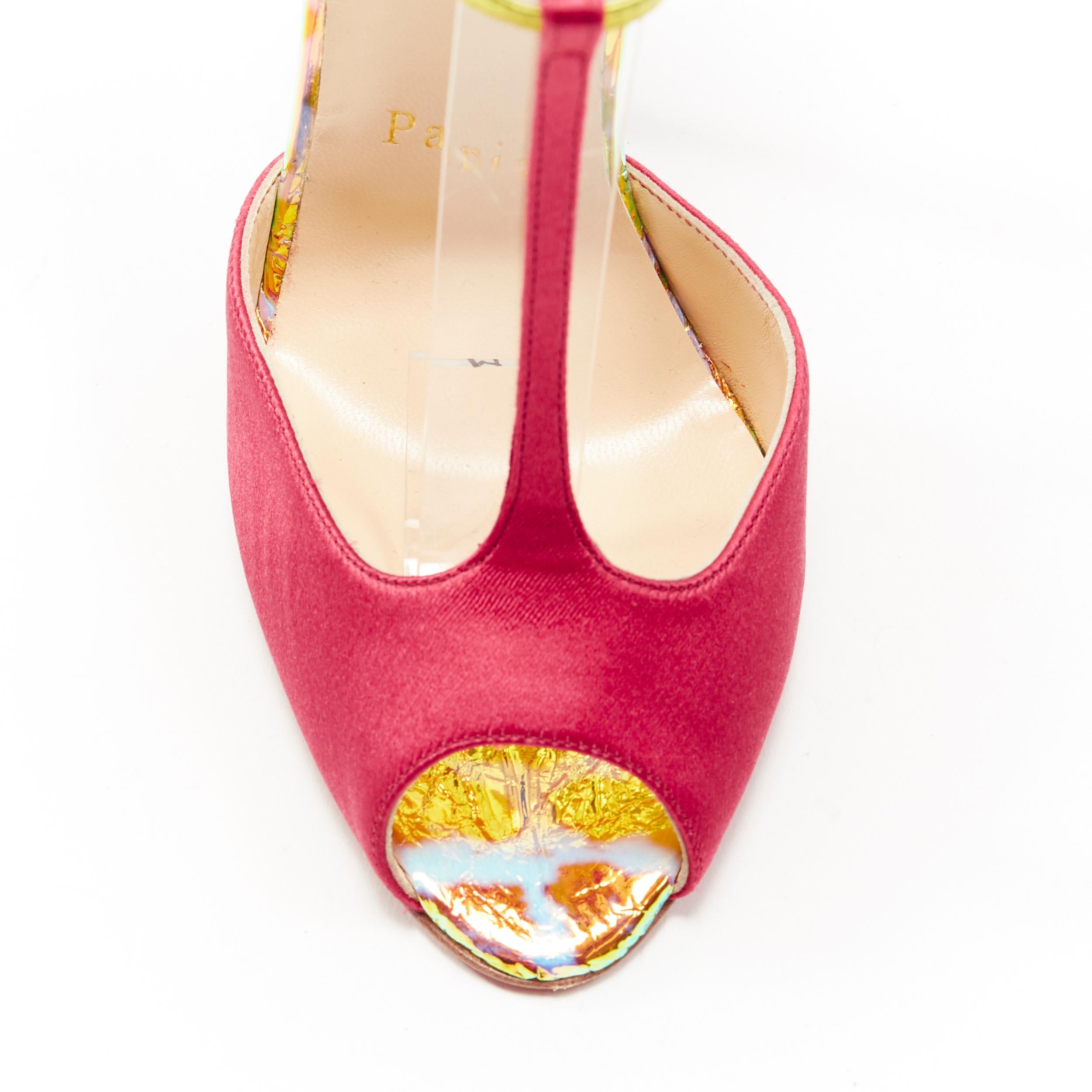 nueva sandalia CHRISTIAN LOUBOUTIN Senora 130 satén rosa con estampado abstracto EU37 2
