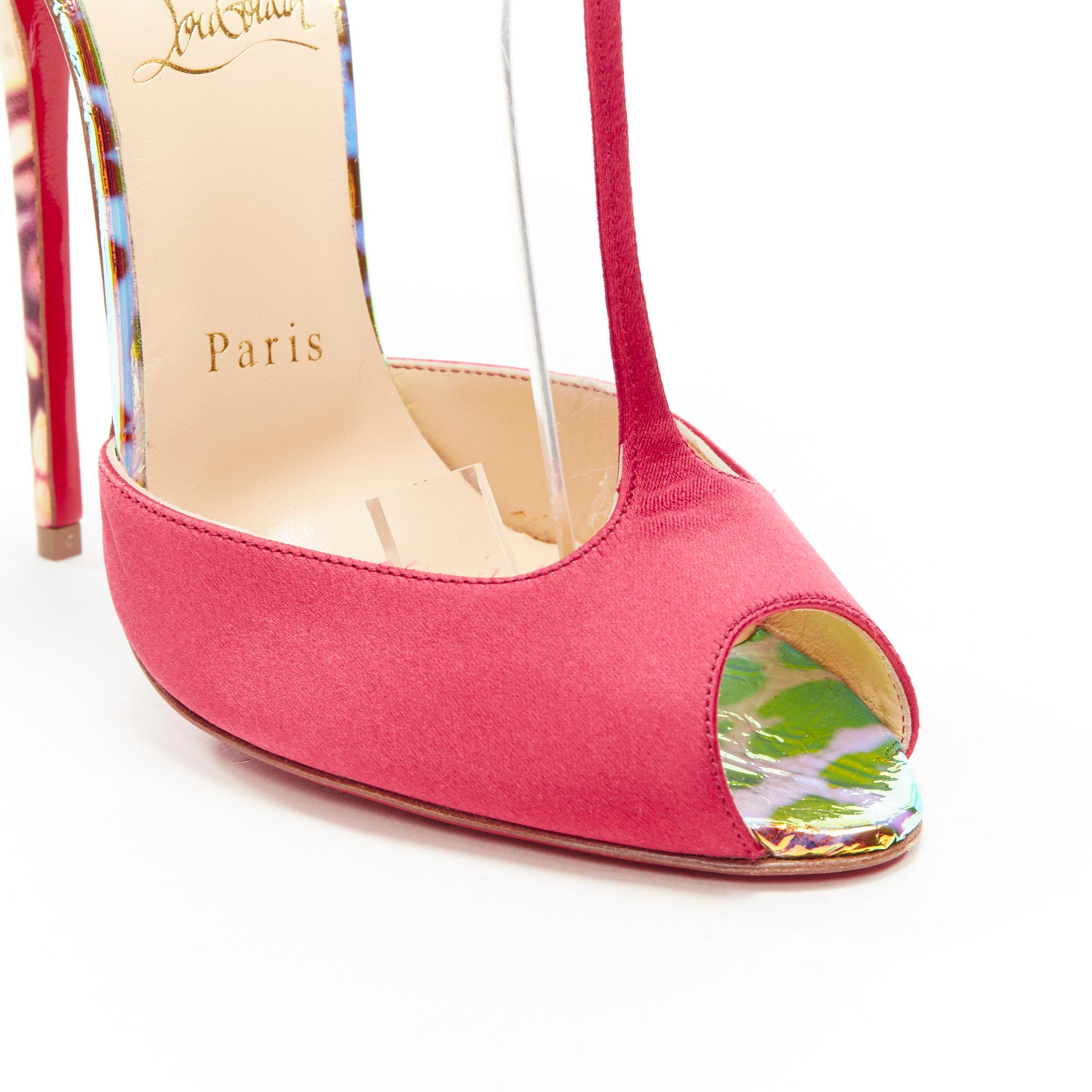 nueva sandalia CHRISTIAN LOUBOUTIN Senora 130 satén rosa con estampado abstracto EU37 3