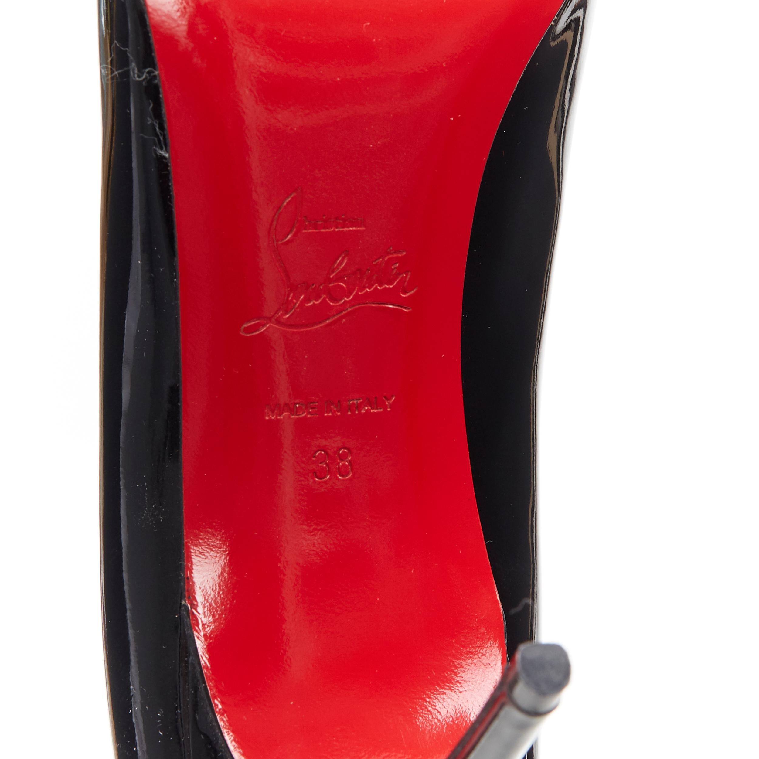 new CHRISTIAN LOUBOUTIN Sexy 85 black patent peep toe slim mid heel pump EU38 4