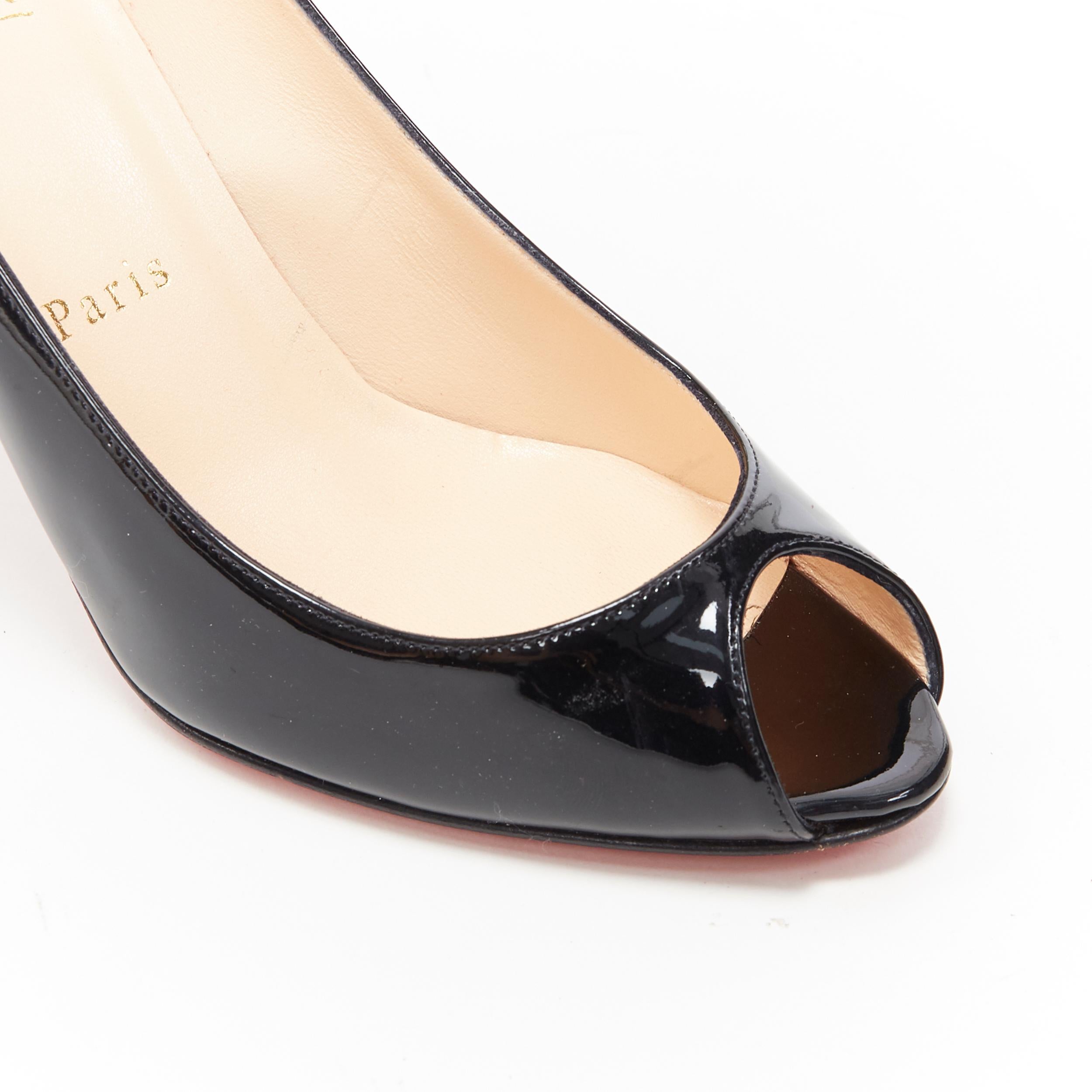 Women's new CHRISTIAN LOUBOUTIN Sexy 85 black patent peep toe slim mid heel pump EU38