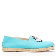 new CHRISTIAN LOUBOUTIN sky blue CL royal emblem badge espadrille flats EU41