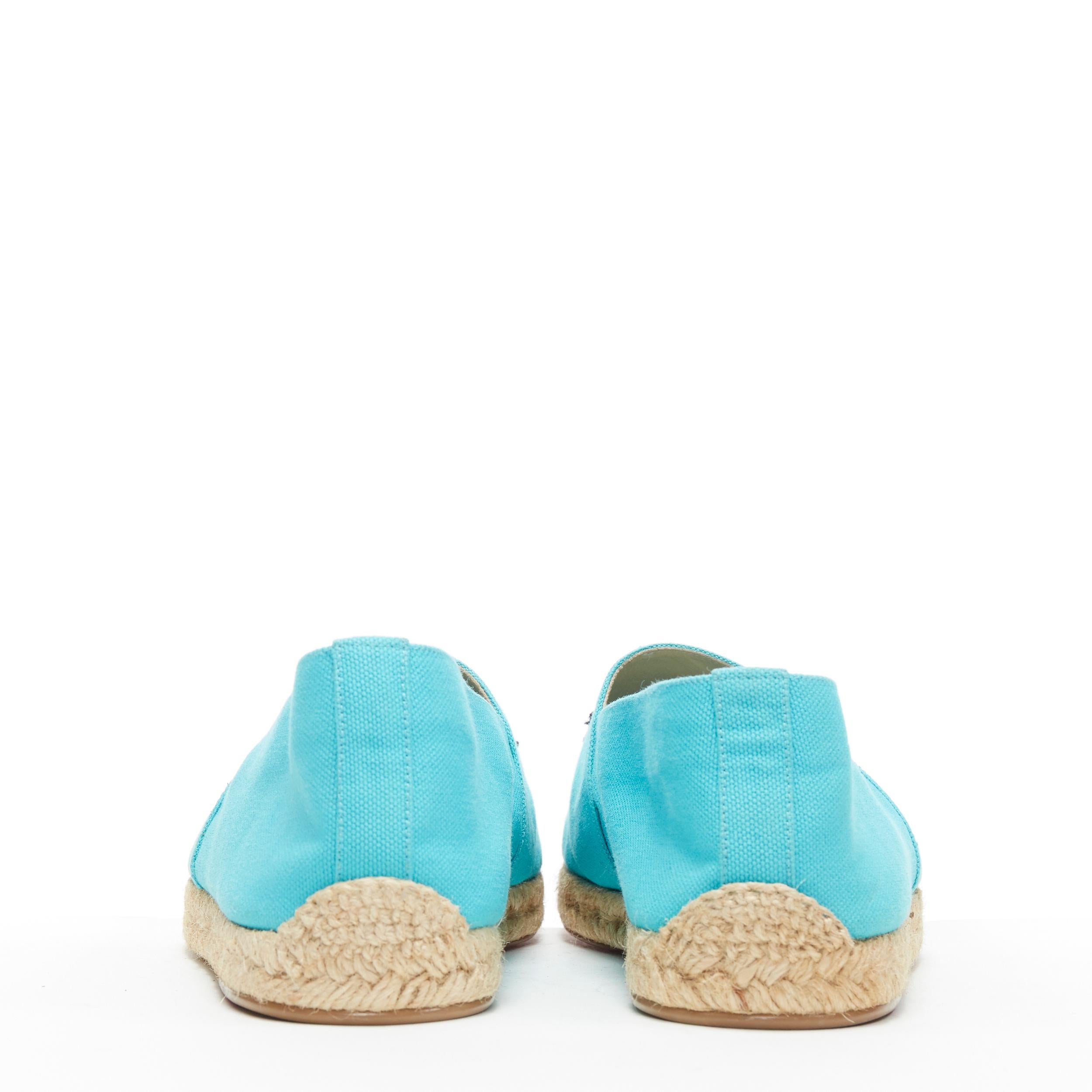 new CHRISTIAN LOUBOUTIN sky blue CL royal emblem badge espadrille flats EU41 In New Condition In Hong Kong, NT