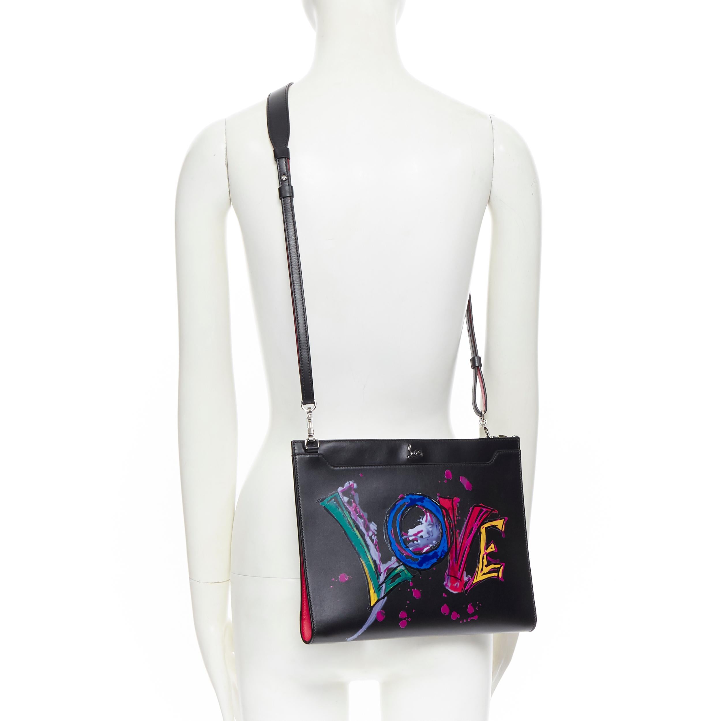 new CHRISTIAN LOUBOUTIN Skypouch Love print black leather crossbody clutch bag
Brand: Christian Louboutin
Designer: Christian Louboutin
Model Name / Style: Skypouch
Material: Leather
Color: Black
Pattern: Abstract
Extra Detail: Black calf leather