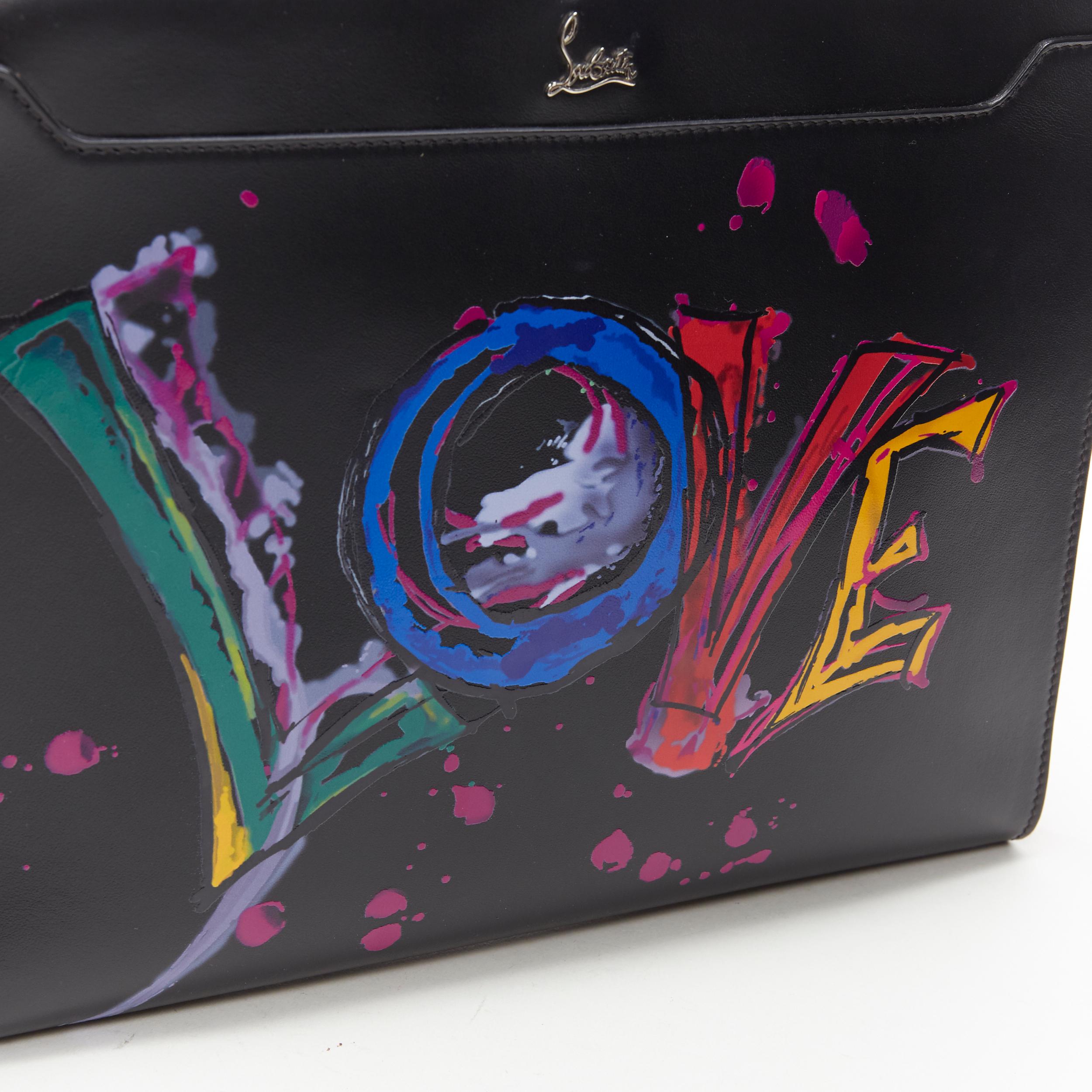 new CHRISTIAN LOUBOUTIN Skypouch Love print black leather crossbody clutch bag In New Condition In Hong Kong, NT
