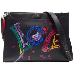 new CHRISTIAN LOUBOUTIN Skypouch Love print black leather crossbody clutch bag