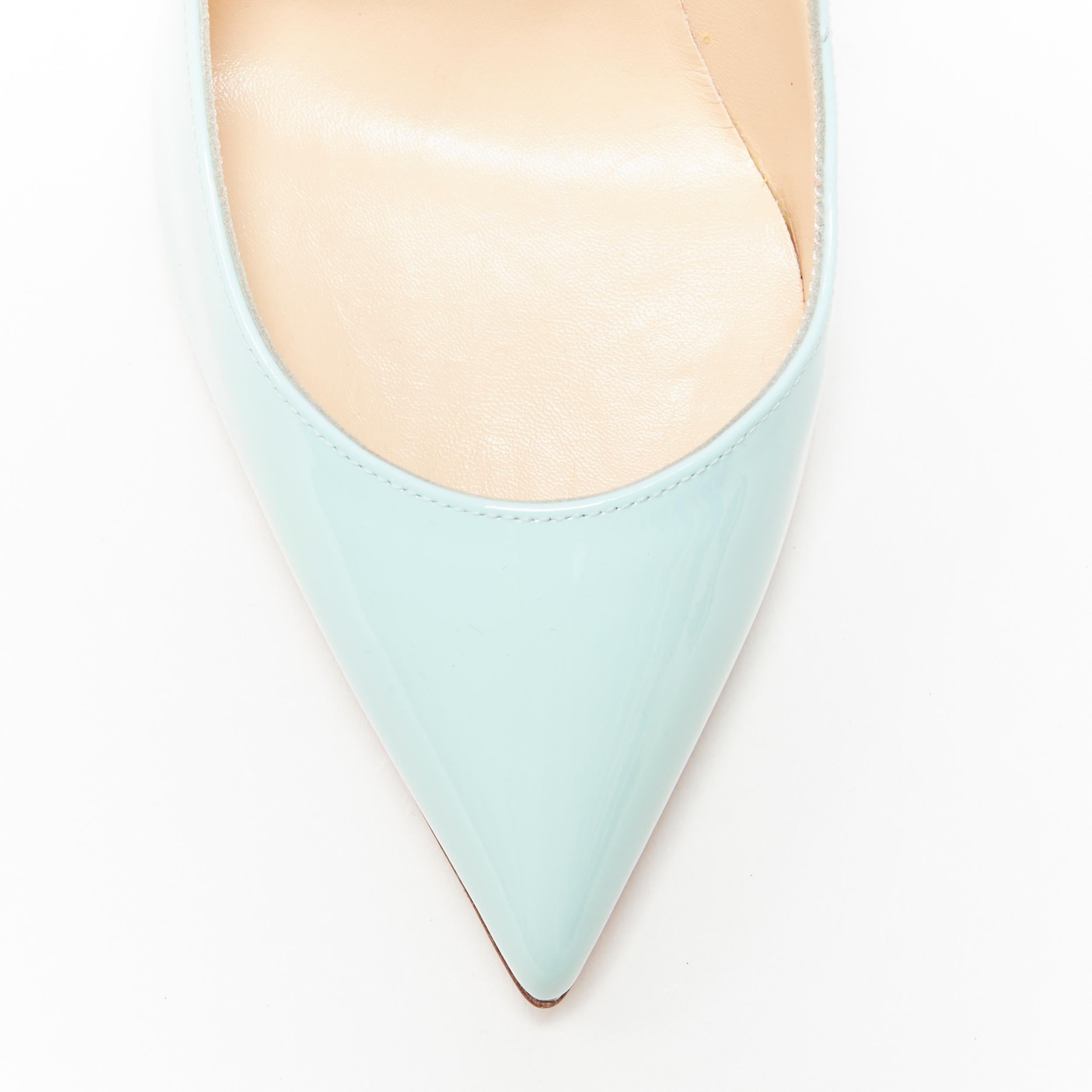 new CHRISTIAN LOUBOUTIN So Kate 100 mint blue patent point toe pigalle pump EU36 In Good Condition In Hong Kong, NT