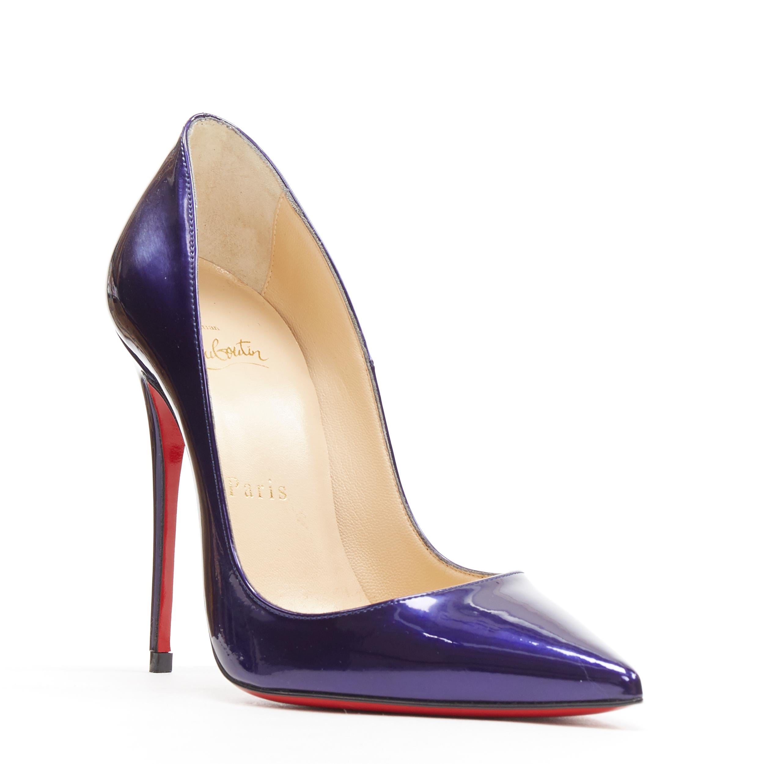 new CHRISTIAN LOUBOUTIN So Kate 110 purple patent point toe pigalle pump EU34.5
Brand: Christian Louboutin
Designer: Christian Louboutin
Model Name / Style: So Kate 110
Material: Patent leather
Color: Purple
Pattern: Solid
Closure: Slip on
Extra