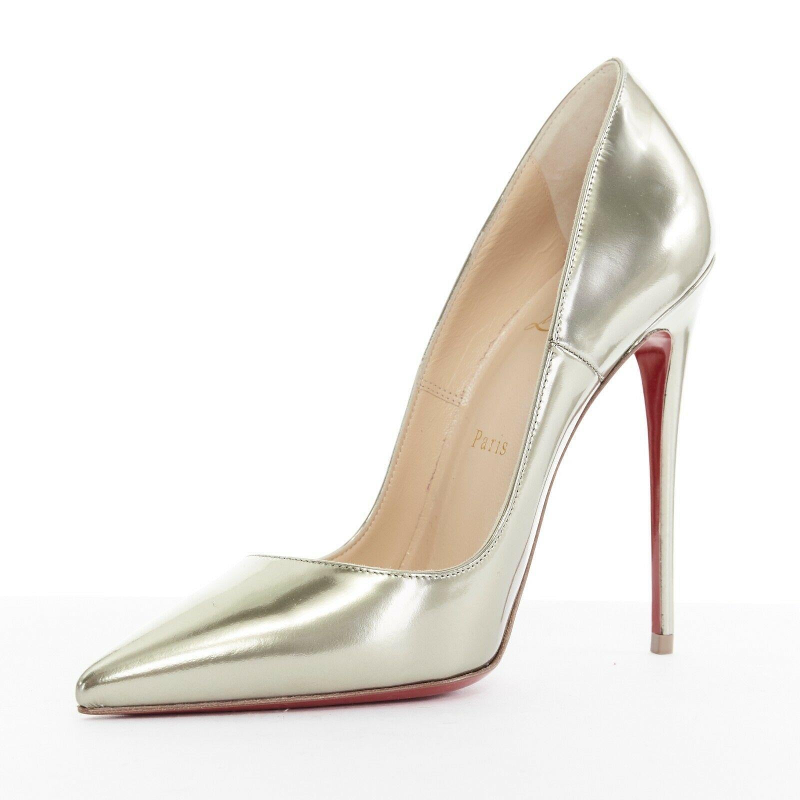 new CHRISTIAN LOUBOUTIN So Kate 120 dark silver mirrored leather pigalle EU38 In Good Condition In Hong Kong, NT