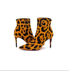 NEW Christian Louboutin So Kate 85 Spicy Leopard Pony Hair Booty 36.5