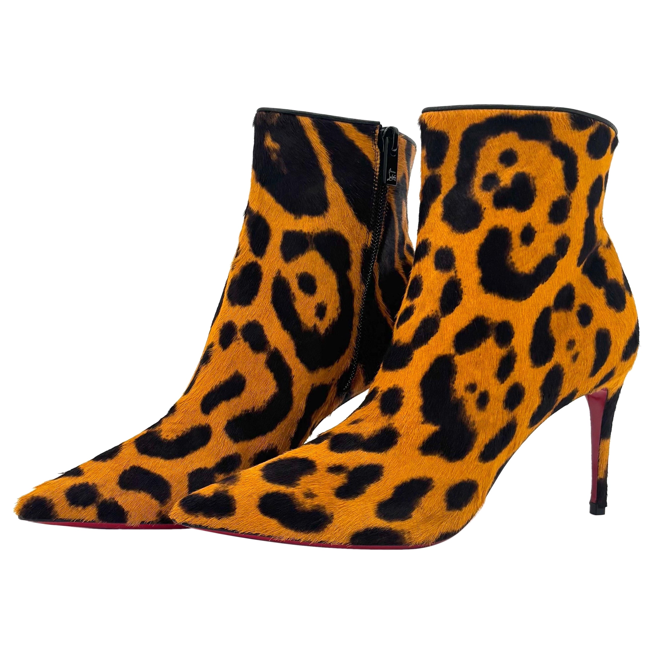 NEW Christian Louboutin So Kate 85 Spicy Leopard Pony Hair Booty 36.5