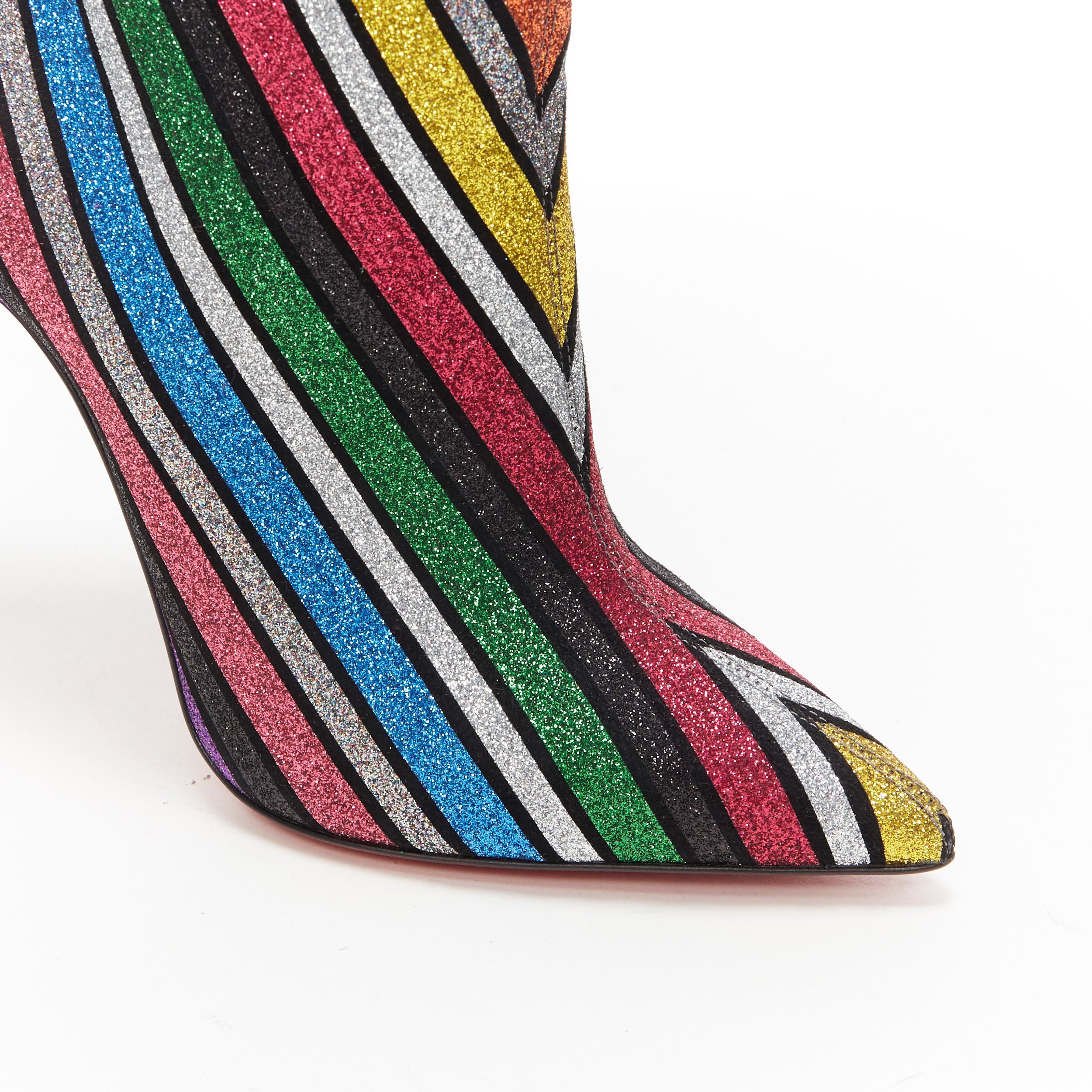 Women's new CHRISTIAN LOUBOUTIN So Kate Booty 100 glitter multi stripe ankle boots EU39