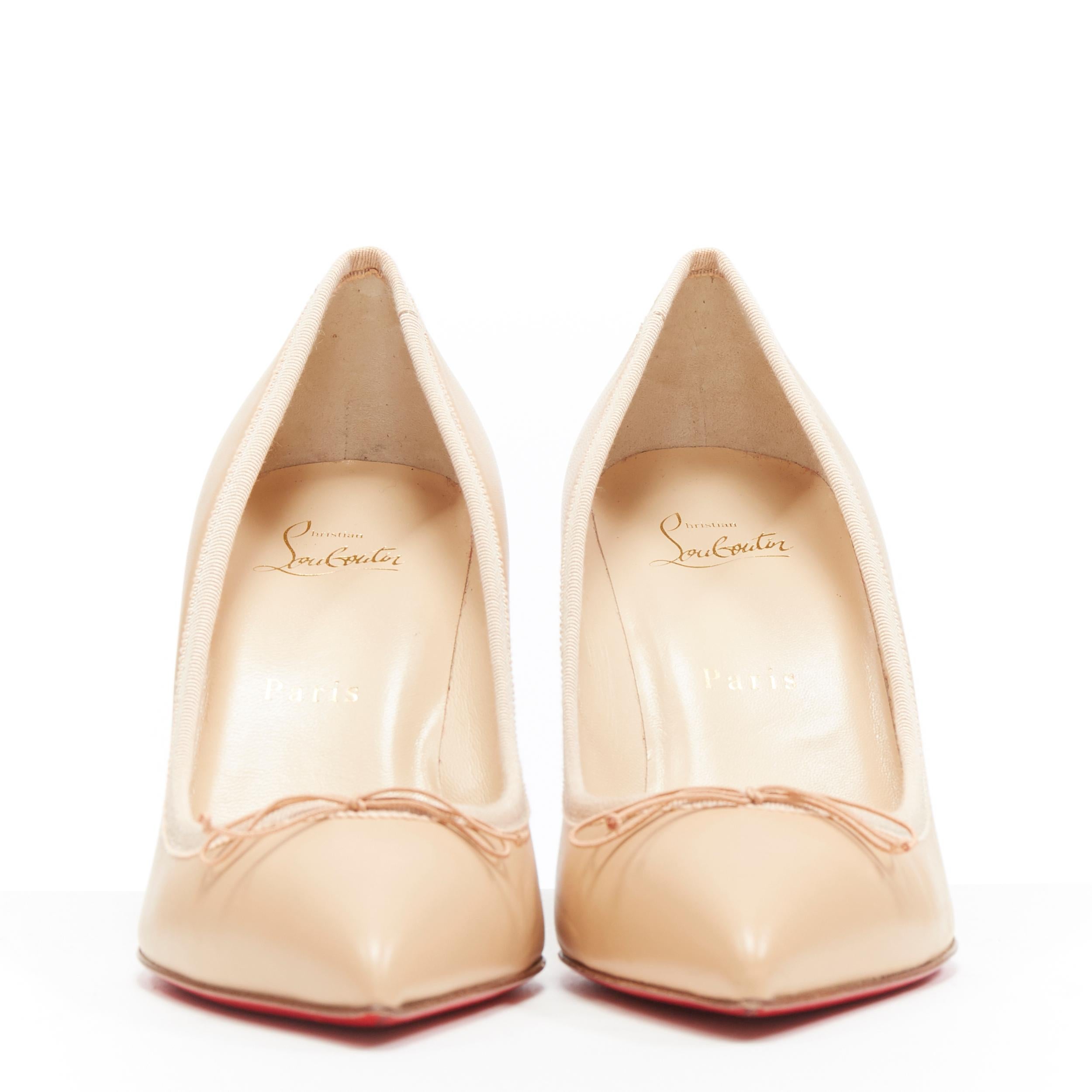 new CHRISTIAN LOUBOUTIN Solasofia 85 nude leather grosgrain pointy pump EU36 In Excellent Condition In Hong Kong, NT