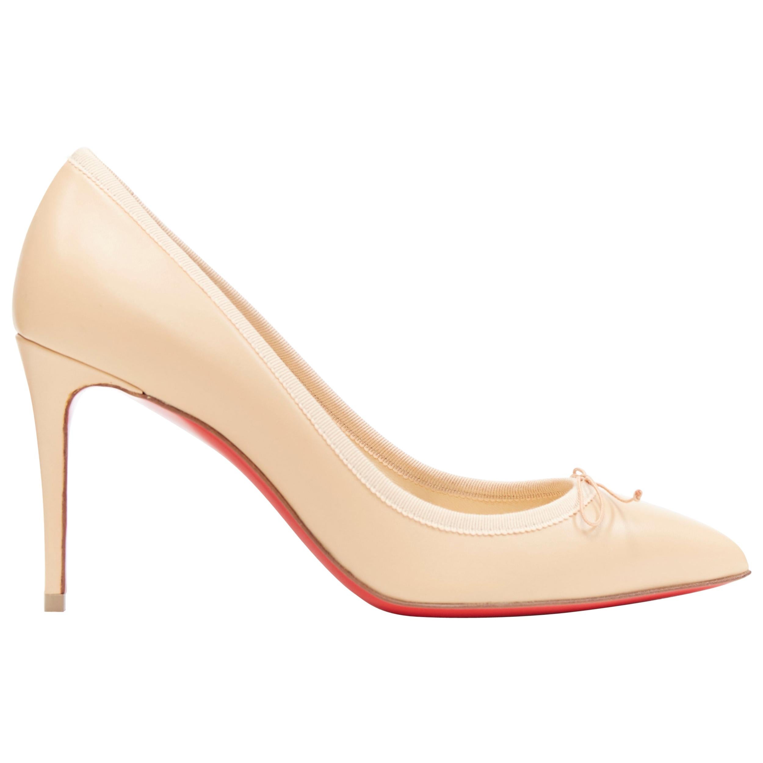 new CHRISTIAN LOUBOUTIN Solasofia 85 nude leather grosgrain pointy pump EU36