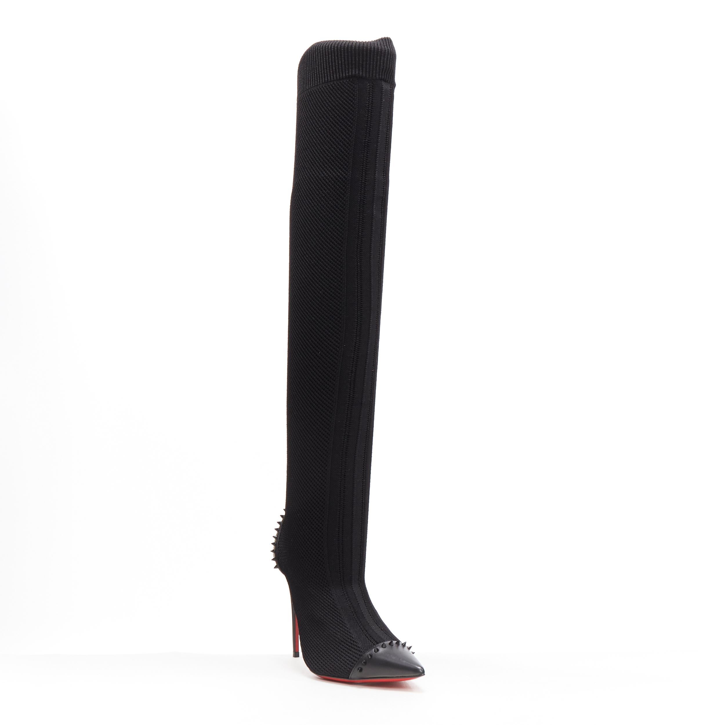 new CHRISTIAN LOUBOUTIN Souricette 100 black studded knee high sock boot EU37
Brand: Christian Louboutin
Designer: Christian Louboutin
Model Name / Style: Souricette 100
Material: Leather
Color: Black
Pattern: Solid
Closure: Pull on
Extra Detail: