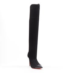 new CHRISTIAN LOUBOUTIN Souricette 100 black studded knee high sock boot EU37