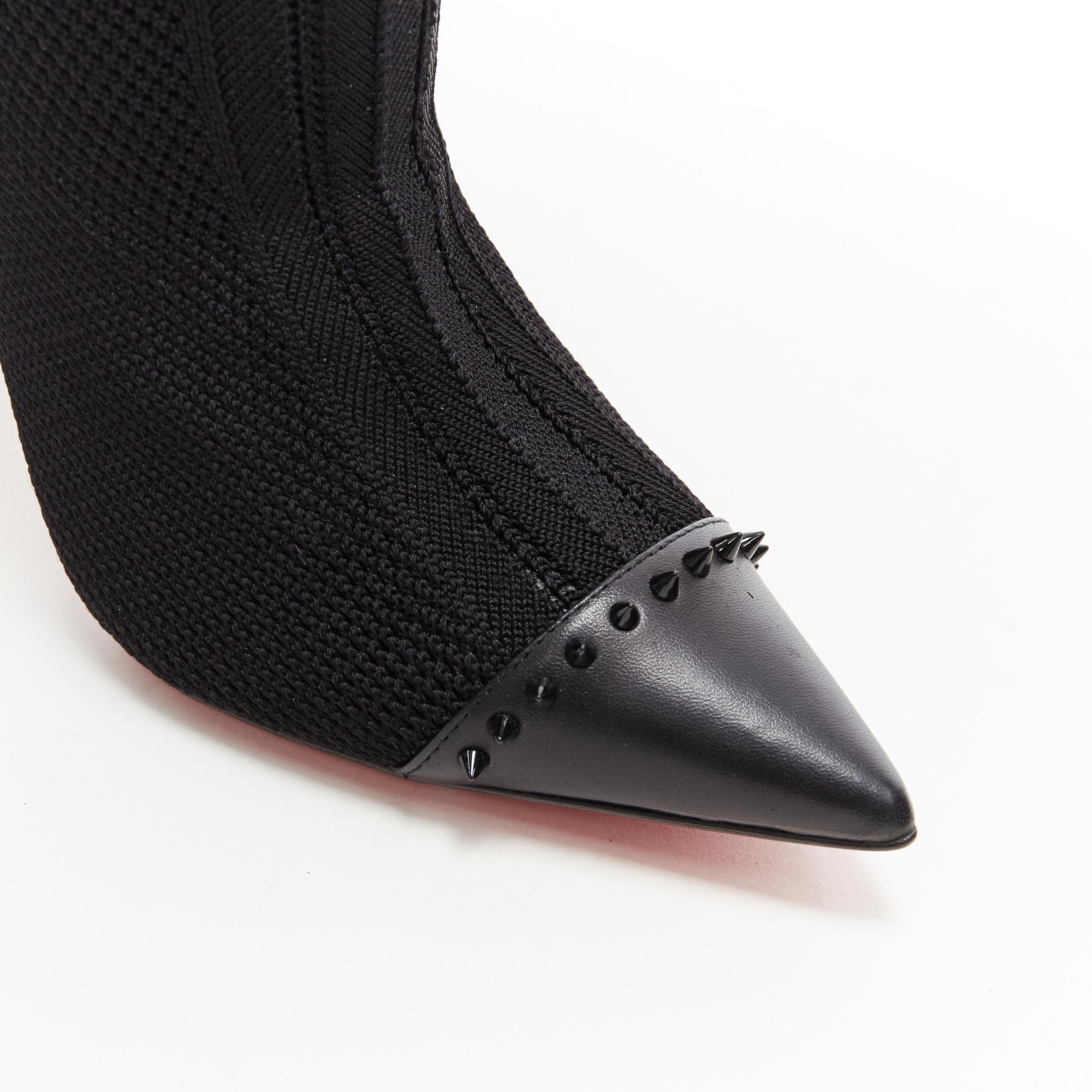 Women's new CHRISTIAN LOUBOUTIN Souricette 100 black studded knee high sock boot EU37