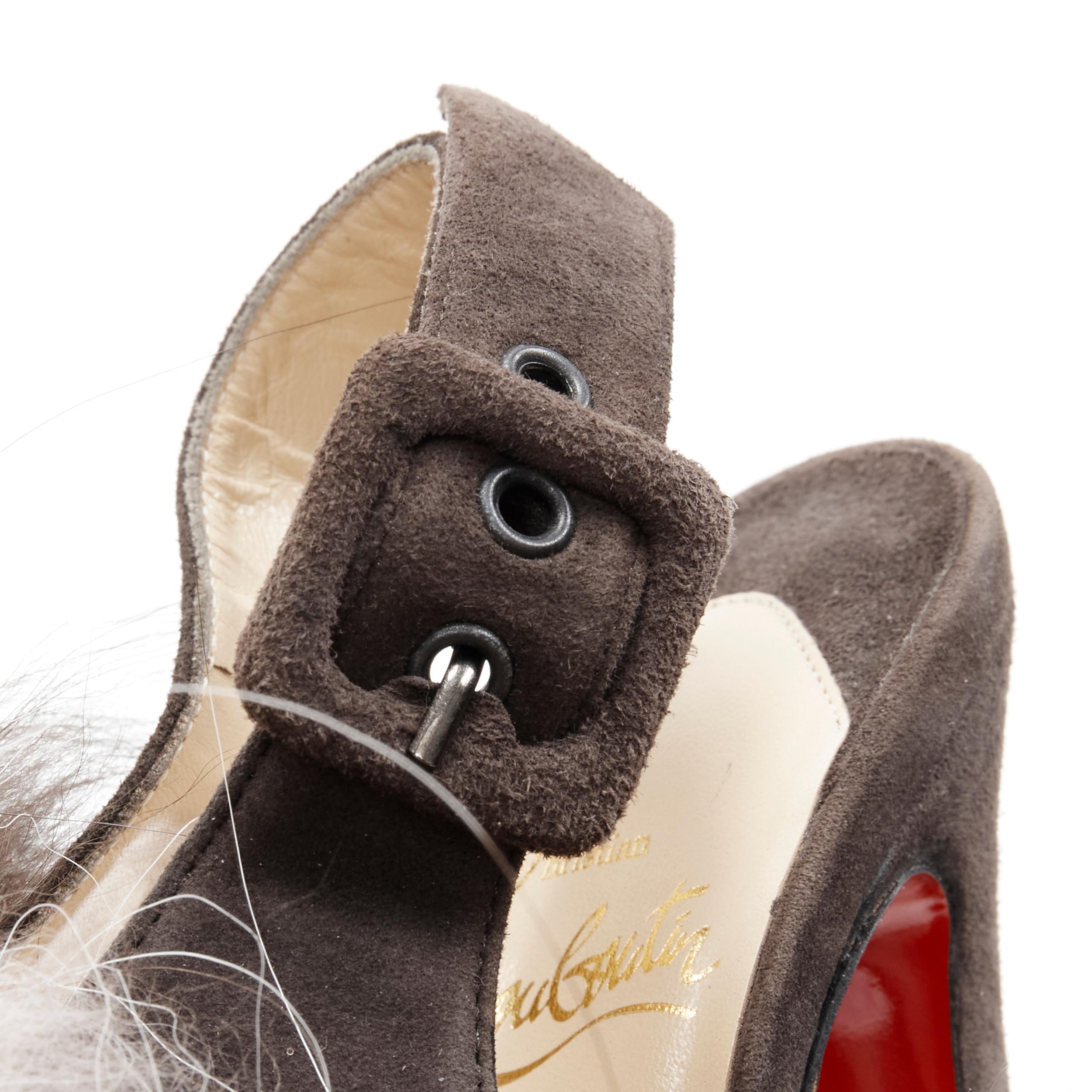 new CHRISTIAN LOUBOUTIN Splash Fox 150 grey suede fur platform heels EU36.5 3