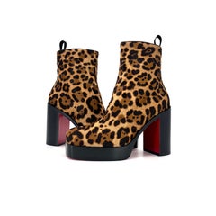 NEW Christian Louboutin Stage 110 Ponyhair Leopard Print Platform Boots 42