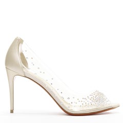 new CHRISTIAN LOUBOUTIN Sucre Glace 85 strass crystal PVC pearl peep heel EU35