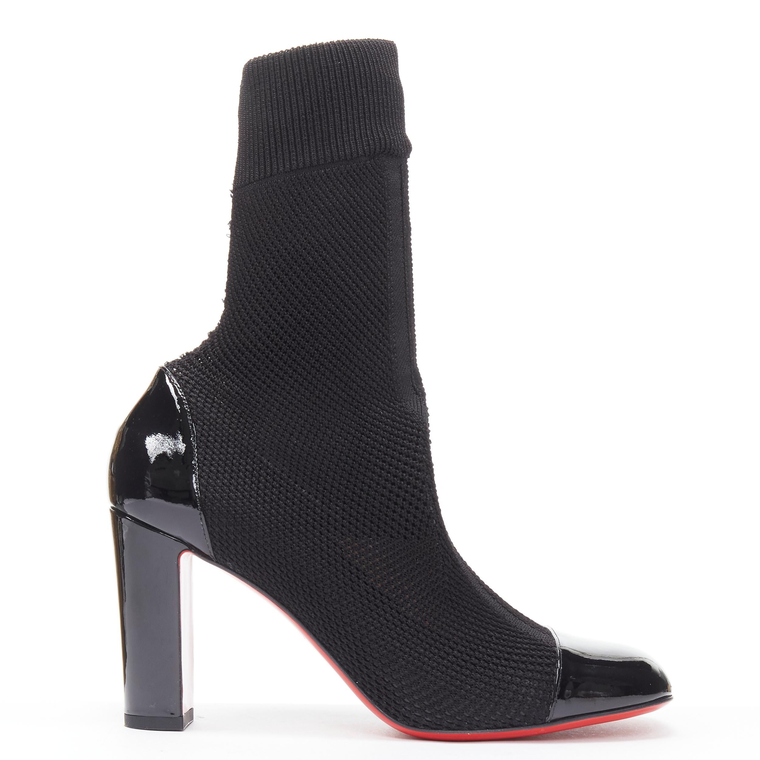 new CHRISTIAN LOUBOUTIN Taco Sock 85 black patent sock knit ankle boot EU38.5 
Reference: TGAS/B02094 
Brand: Christian Louboutin 
Material: Patent Leather 
Color: Black 
Pattern: Solid 
Closure: Stretch 
Made in: Italy 

CONDITION: 
Condition: New