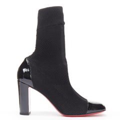 new CHRISTIAN LOUBOUTIN Taco Sock 85 black patent sock knit ankle boot EU38.5