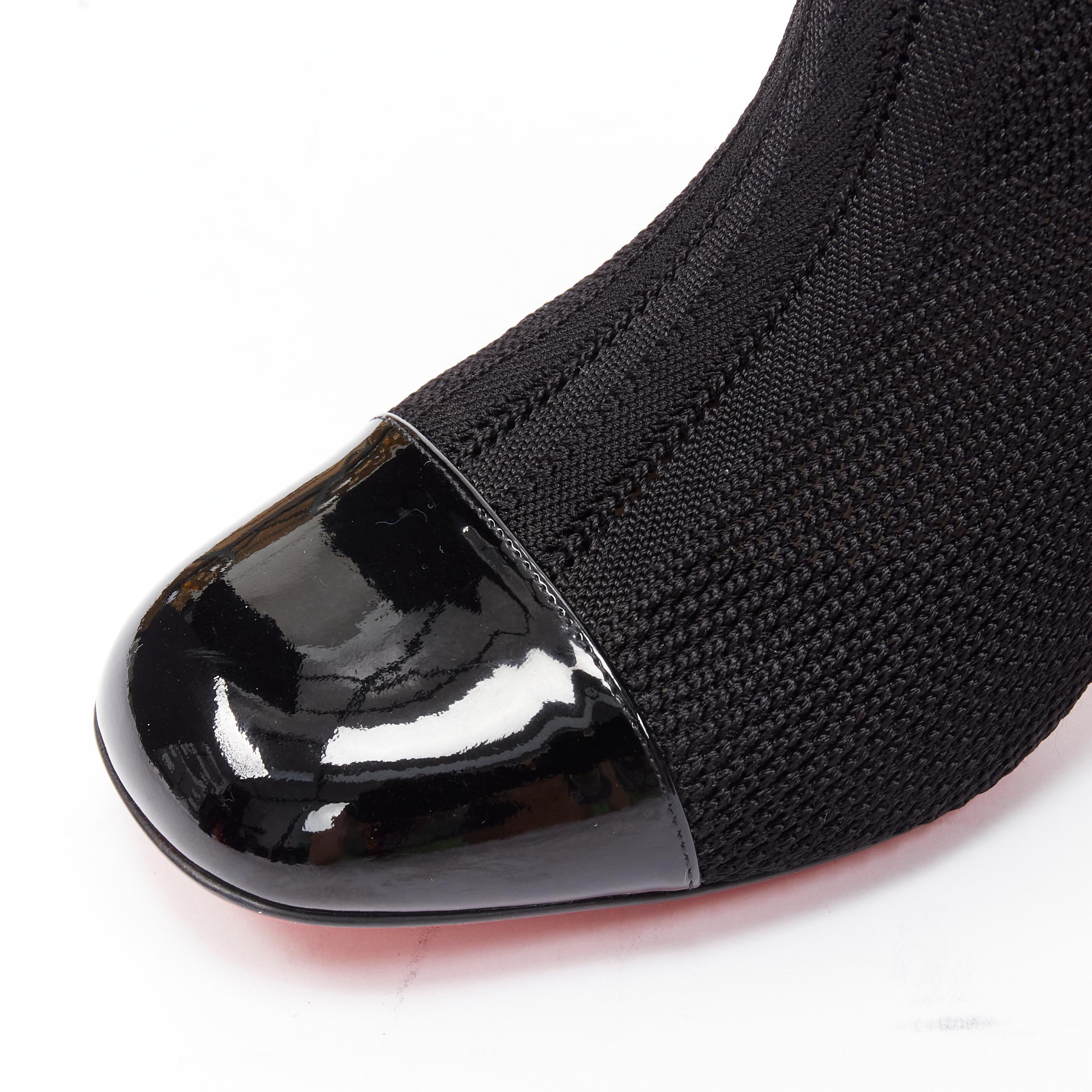 Women's new CHRISTIAN LOUBOUTIN Taco Sock 85 black patent sock knit ankle boot EU38.5
