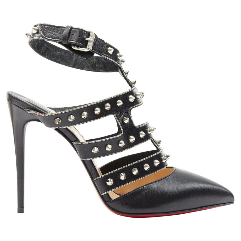 new CHRISTIAN LOUBOUTIN Tchicaboum 100 black spike stud chain trimmed ...