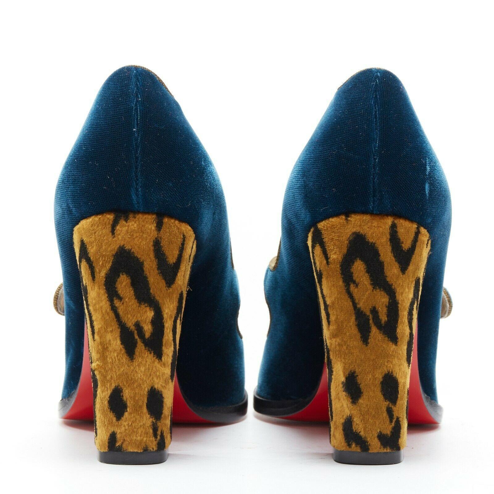 new CHRISTIAN LOUBOUTIN Top Street 100 blue velvet leopard mary jane pump EU36 In Good Condition In Hong Kong, NT