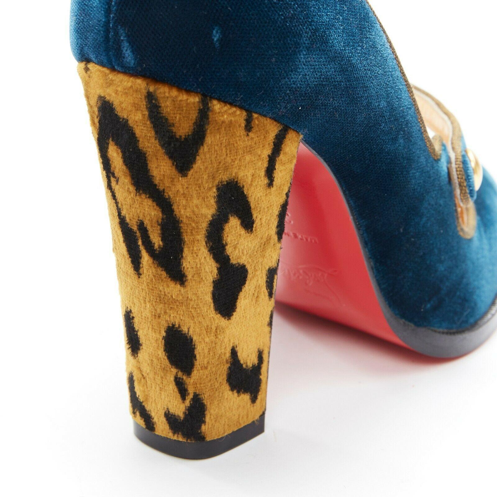 new CHRISTIAN LOUBOUTIN Top Street 100 blue velvet leopard mary jane pump EU36 3