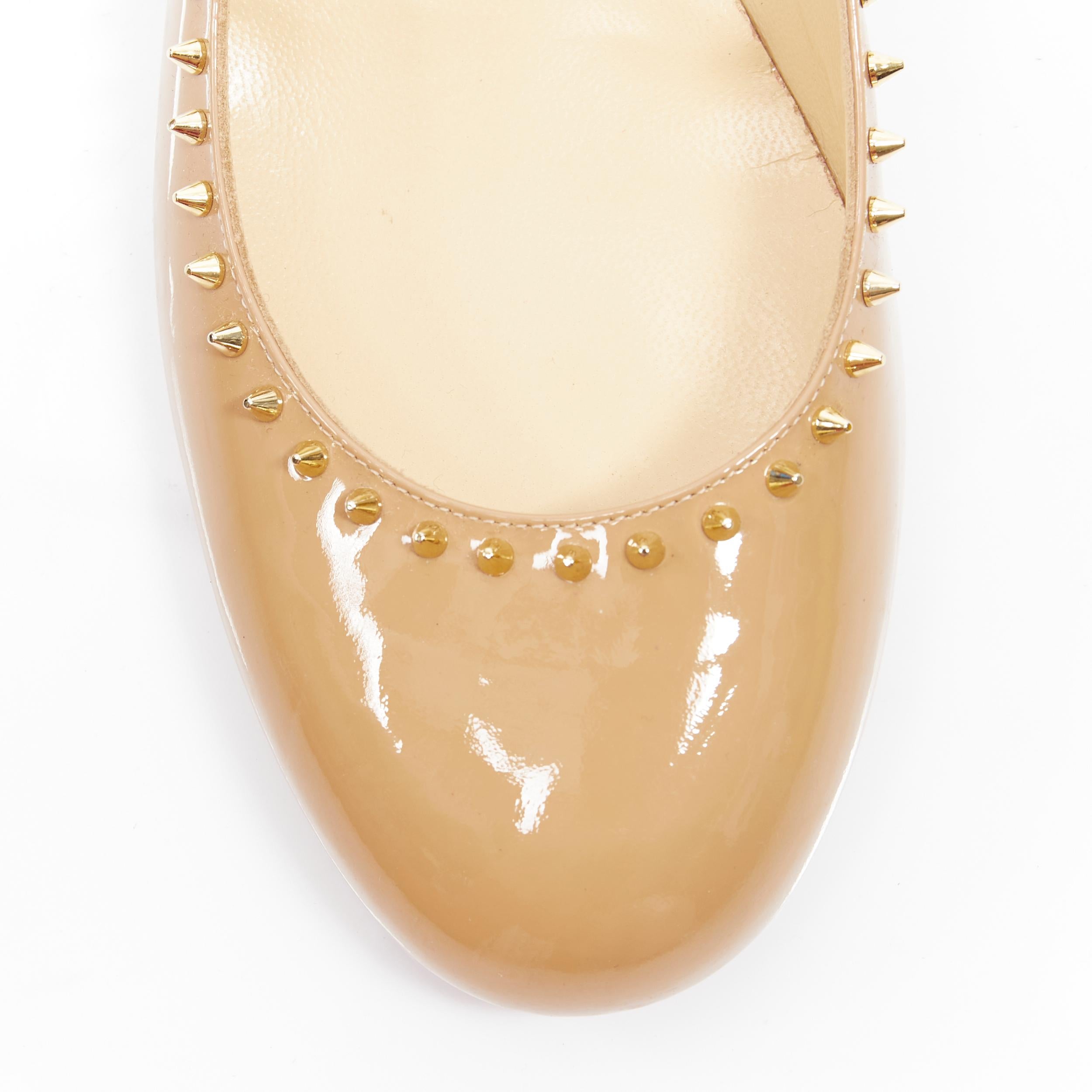 new CHRISTIAN LOUBOUTIN Trelilane 30 nude patent gold spike stud pump EU37.5 In New Condition In Hong Kong, NT