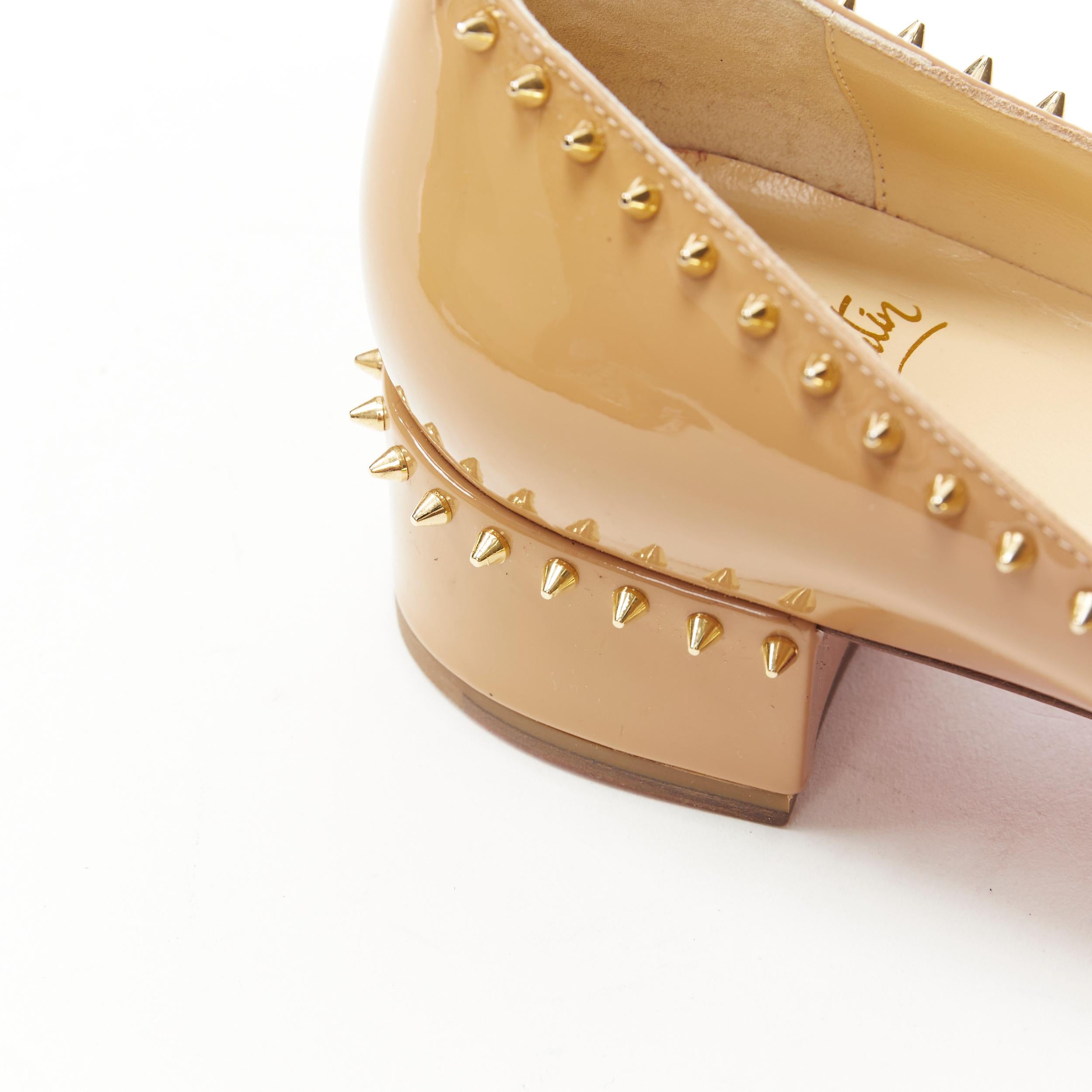 new CHRISTIAN LOUBOUTIN Trelilane 30 nude patent gold spike stud pump EU37.5 1